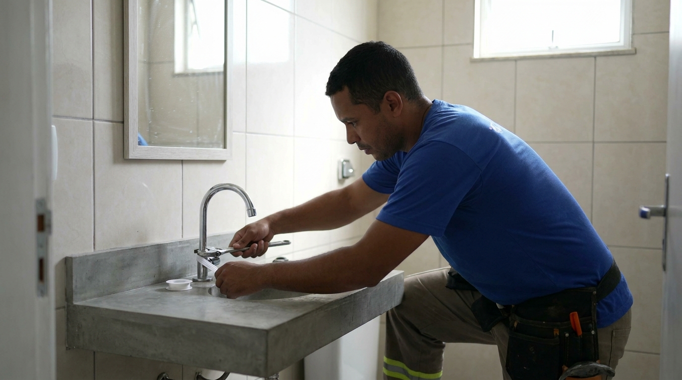 Encanador instalando torneira em Niterói‑RJ